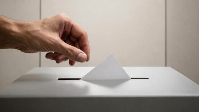 Person casting a vote with ballot paper in a voting box democratic election concept