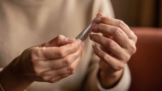 Close up of hands holding a condom package for safe sexual health and protection