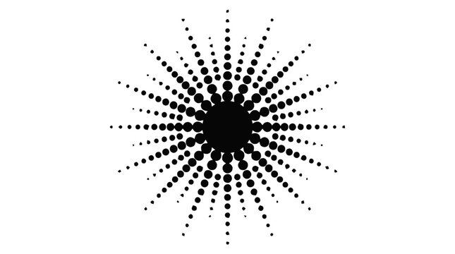 Vector illustration of sunburst halftone sun rays dot pattern abstract symbol on a transparent background