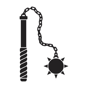 Flail weapon with spiked ball on chain and handle