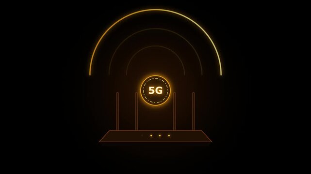5g wireless router with glowing signal radiating around device dark background.