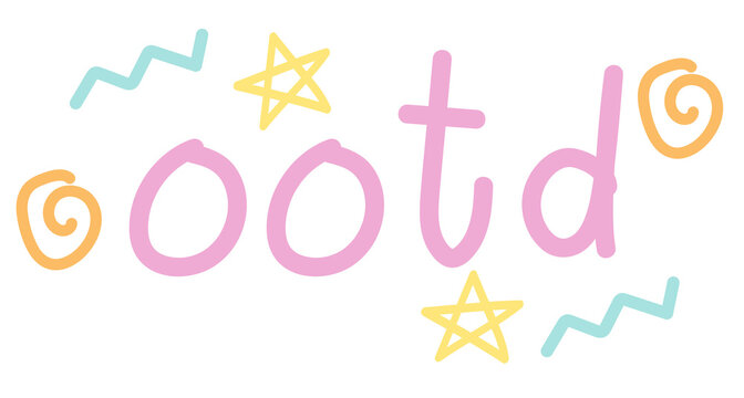 Hand writing OOTD letters for outfit of the day, font, text, message, words, typography, sign, symbol, print, sticker, icon, decoration, fashion, accessory, content, influencers, clothing, lifestyle