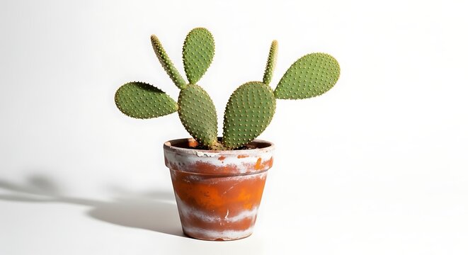 Small potted cactus on white background.