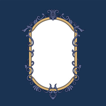 Purple vintage window frame, blue background, decorative elements, vintage border.