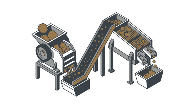 Industrial conveyor belt system for material processing.