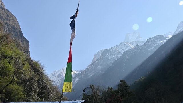 Mt.Machapuchare (Mt.fish tail) the holy mountain in Annapurna region in Nepal seen from Bamboo village on the way to Annapurna base camp, Nepal.