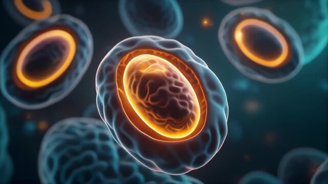 Cinematic mitochondrial network visualization for biotechnology, cellular health communication, biomedical research, healthcare presentations, websites, and science education.