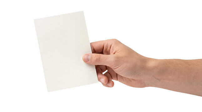 Hand holding a blank white card for text or design PNG Isolated on transparent background