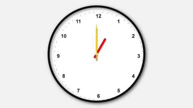 Animated analog clock face with moving colorful hands showing various times in a clean minimal style digital motion video clip