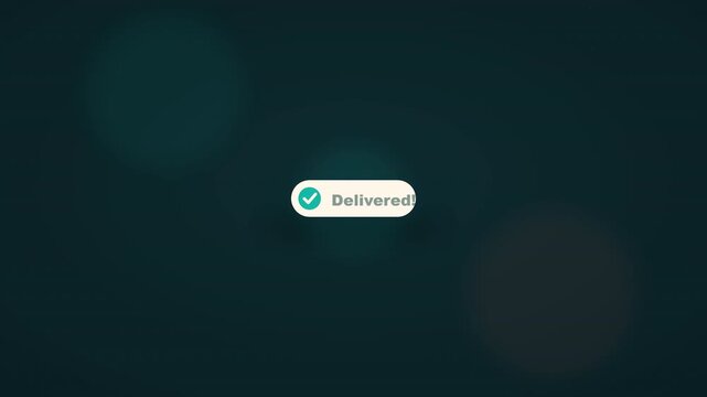 Send button animation transforming into delivered status with checkmark on dark teal background for messaging app ui ux
