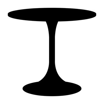 Black silhouette of a modern round pedestal table on white background