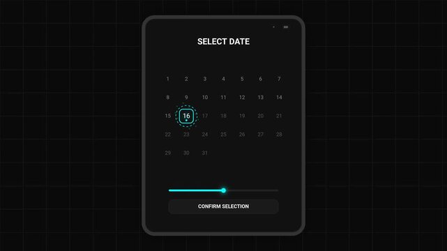 Interactive Date Selection UI Animation with Slider Controller for Modern Web Interface Design and Calendar Scheduling System Application User