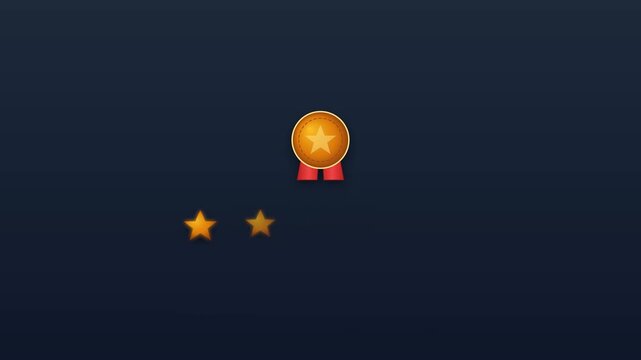 Golden Medal Award Badge and Five Star Rating Animation on Dark Background for Achievement and Quality