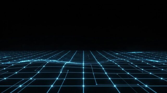 Minimal 3D Digital Grid Waves AI Cybersecurity Micro Motion Graphics