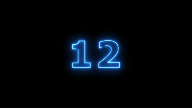 Abstract beautiful blue neon business counting number 12 icon conceptual background 4k animation.