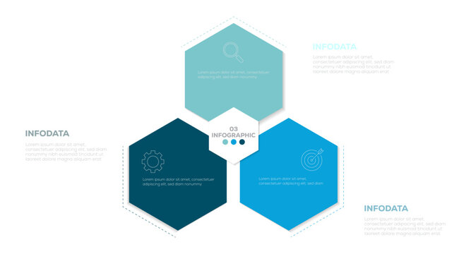 Business process infographic template with three step Hexagonal shapes.  