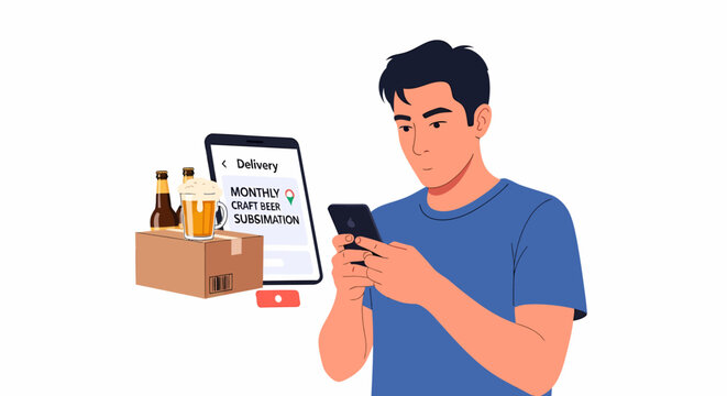Hispanic Male Tracking Monthly Beer Subscription Box