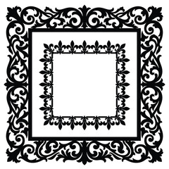 Vintage baroque frame set, ornate black silhouette borders, classic fleur de lis square frames, decorative victorian vector elements isolated on White Background © LIPI