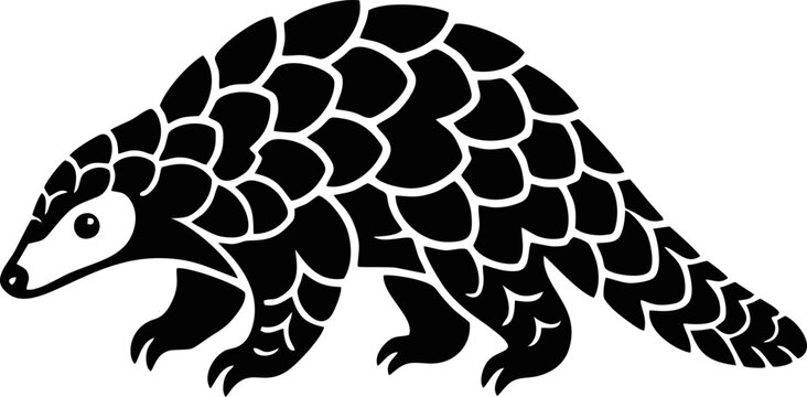 Stylized black and white pangolin icon representing unique jungle animals vector graphics for wildlife conservation and nature branding projects