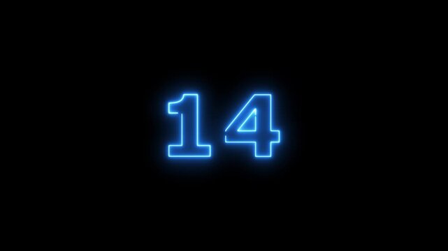 Abstract beautiful blue neon business counting number 14 icon conceptual background 4k animation.