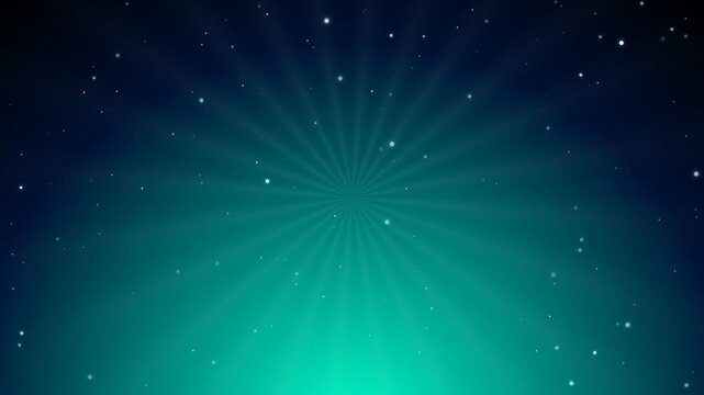 Radiant teal sunburst background featuring floating white glowing particles in a mesmerizing digital motion animation for creative graphic design projects