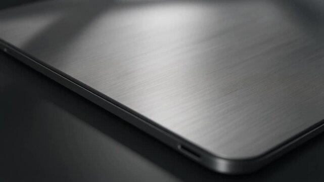 Close-up Macro of Brushed Aluminum Texture on a Modern Laptop Casing, Professional Office Desk Setup in Full HD