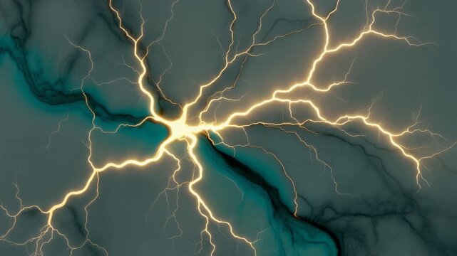 Organic Abstract Visualization of Neural Network Energy Flowing with Glowing Teal and Gold Sparks, Full HD Motion Background