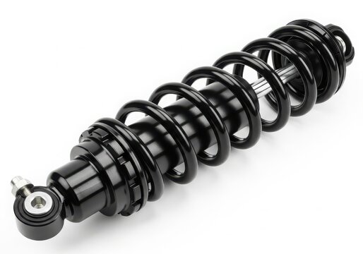 Black car suspension shock absorber spring isolated on white background