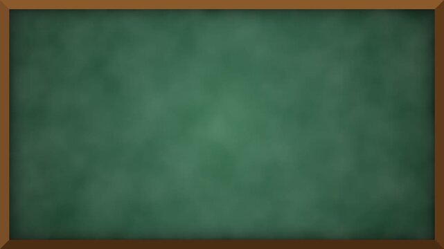 Empty green chalkboard background with wooden frame for school lessons or academic presentations in a smooth animated video motion clip