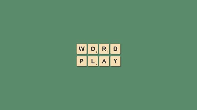 Wordplay text arranged with vintage game letter tiles in a creative motion animation graphic design project for professional media production