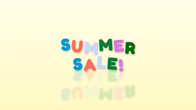 Summer sale text animation featuring colorful shifting bubble letters and soft light reflection in this dynamic motion graphics video clip