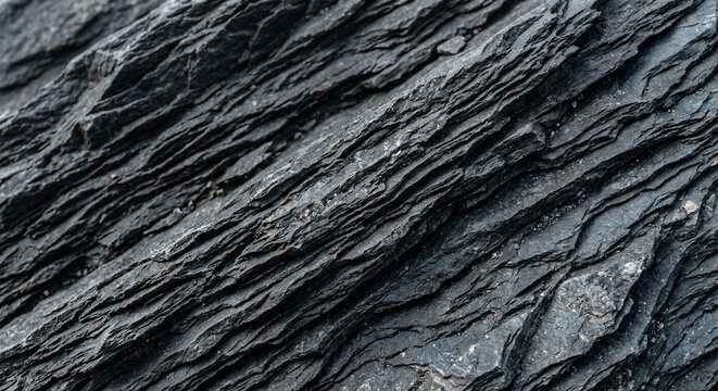 Dark gray stone rock surface with jagged layered geological texture and diagonal lines