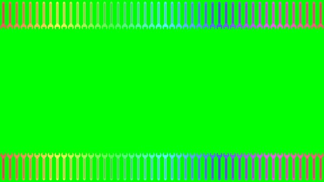 Rainbow wrench borders moving in a wavy motion pattern on green screen background for modern industrial creative video footage projects
