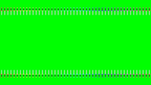 Colorful sword icons moving in smooth rhythmic waves across a bright green screen digital background for creative video motion footage