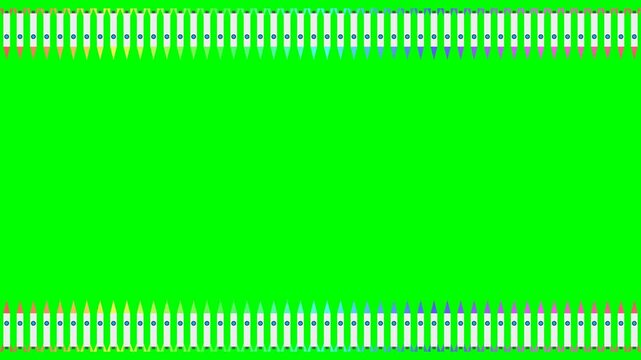 Colorful rocket ships animation forming wavy borders on a bright green background for kids educational science video motion design projects