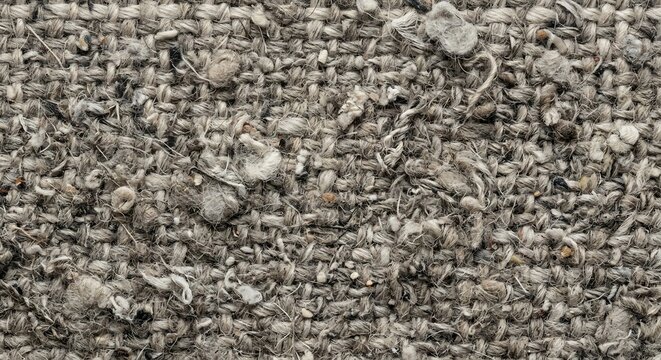 Rough textured coarse fabric close up with woven threads and natural fibers
