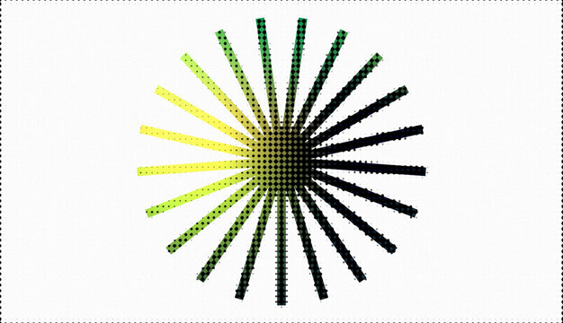 Abstract radial sunburst icon with halftone dot pattern and yellow to black gradient