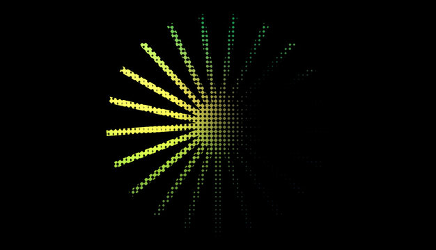 Abstract yellow digital loading circle icon with halftone dot pattern on black background