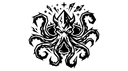 Fototapeta premium Monstrous Kraken Octopus Creature Icon, Stylized Nautical Fantasy Art
