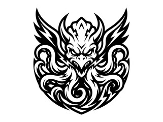 Fototapeta premium Mythical Creature Mascot Logo, Fierce Griffin Emblem, Black and White Icon