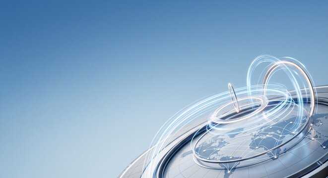 Global maritime network, digital navigation light trail concept, world map logistics, 3D rendering