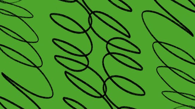 Abstract black scribble line pattern graphic animation on bright green background. Doodle circle dots frame animation on chroma key green screen background for video overlay