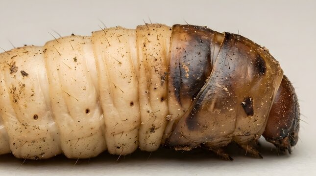 Extreme Close Up Macro of Black Soldier Fly Larva Body Segments and Head Details