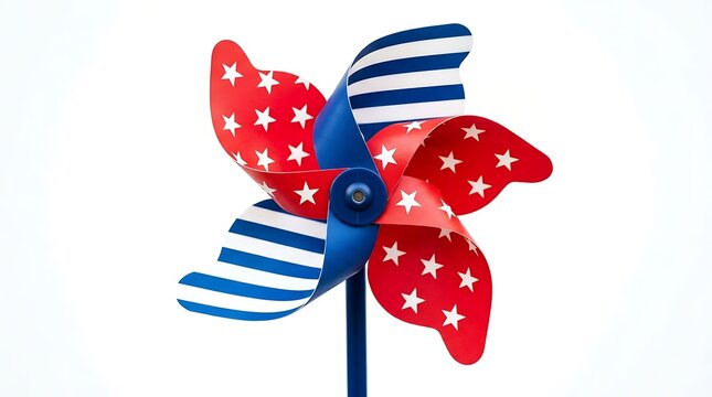 Patriotic pinwheel with stars and stripes against a white background for summer celebrations