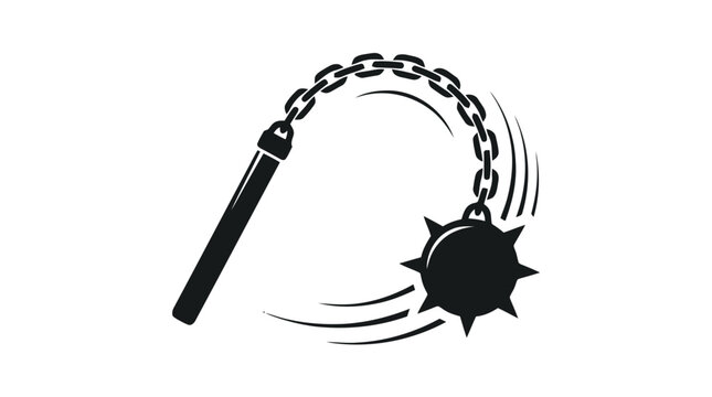 Vector illustration of medieval flail weapon with spiked ball on a transparent background