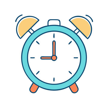 Simple colorful alarm clock icon with bells - Bright and cheerful vector illustration of an alarm clock with two bells ringing, perfect for time-themed designs or reminders.