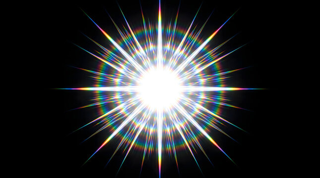 Bright starburst light effect with colorful spectral diffraction