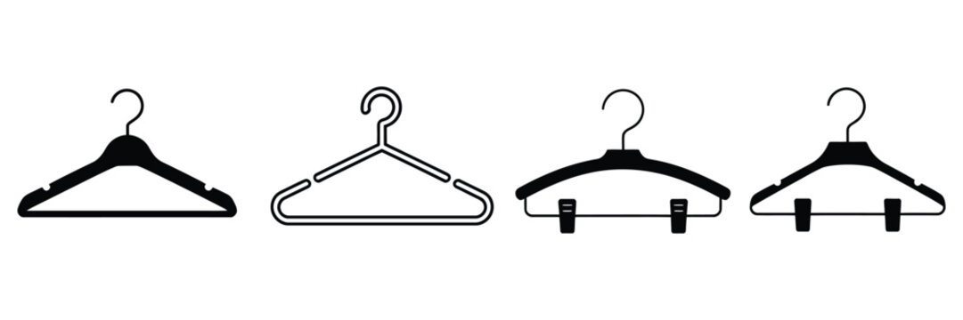 clothes hanger icon set, closet, coat, shirt and suit hanger vector