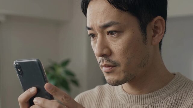 スマホを見て笑みを浮かべる男性