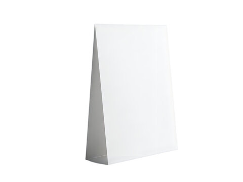 Blank white paper table tent card for restaurant menu and promotional display isolated on transparent background